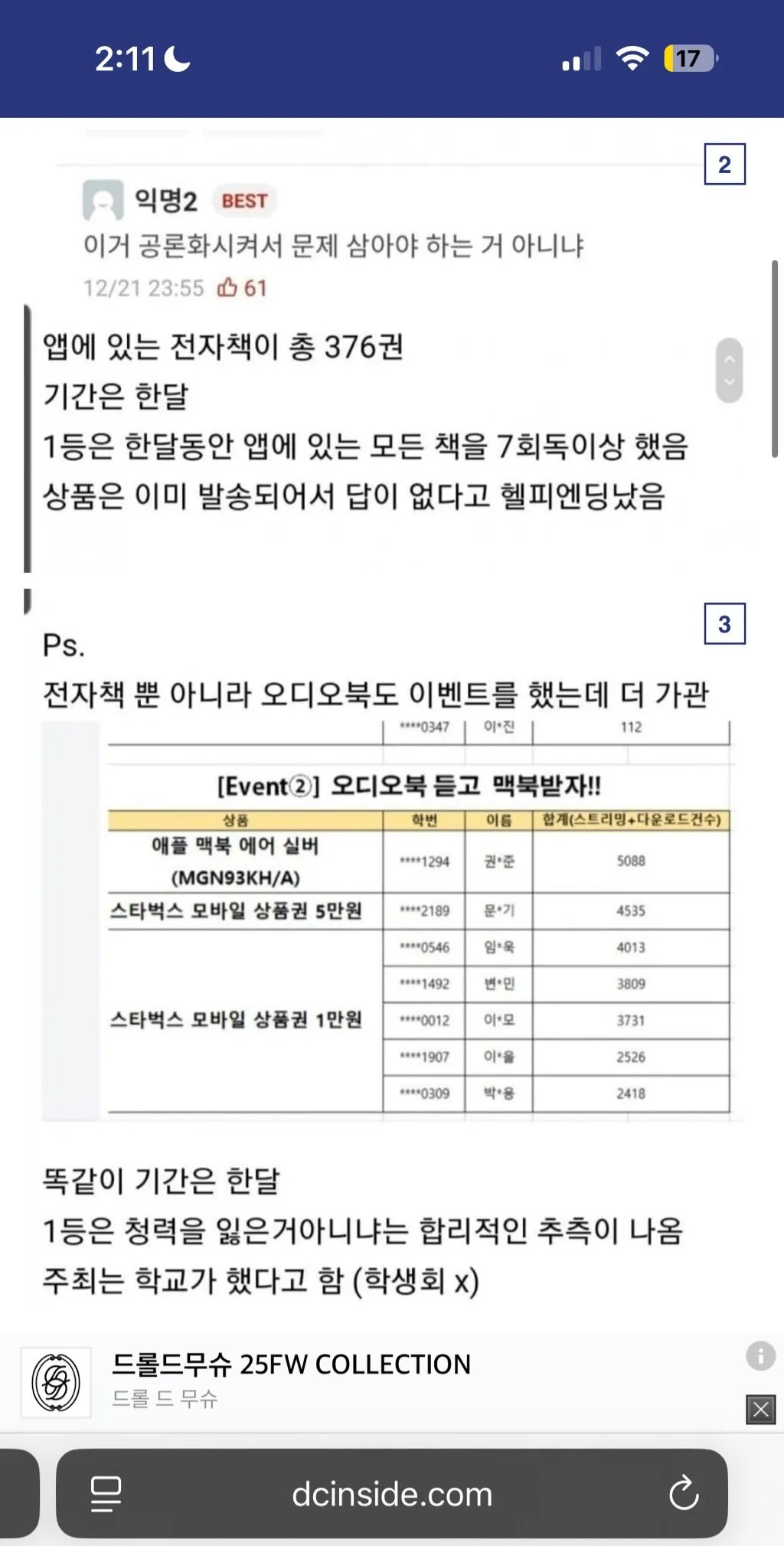 대학교 도서관 다독왕 대참사
