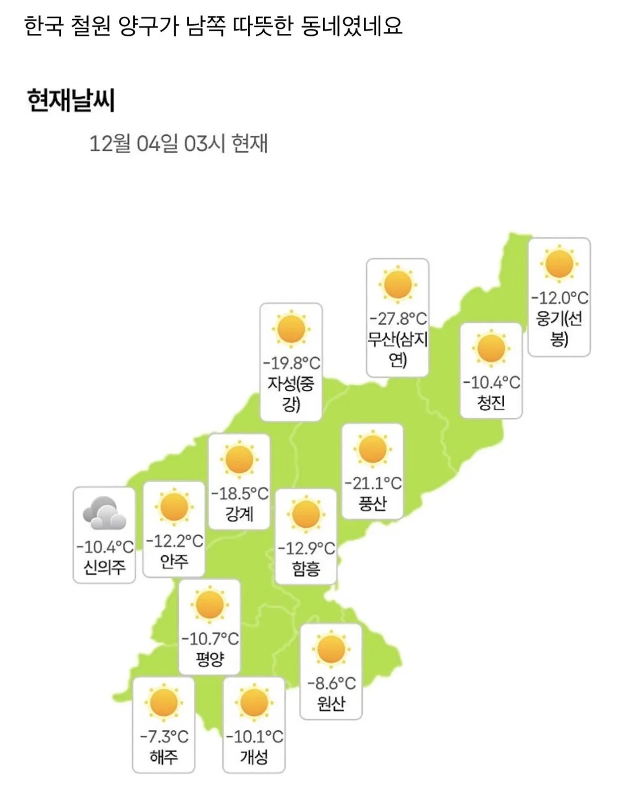 실시간 북한 날씨 근황.jpg ㅎㄷㄷ