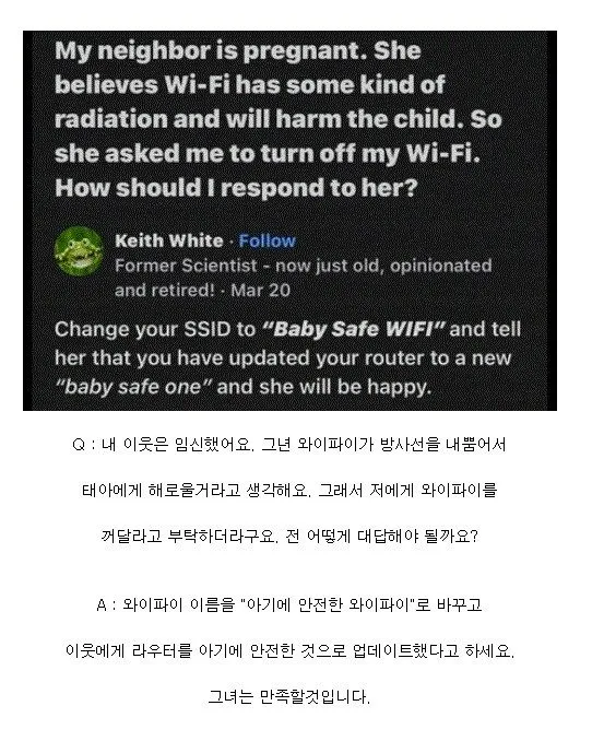 우문현답 - 옆집 여자가 임신했다고 와이파이를 꺼달라는데...