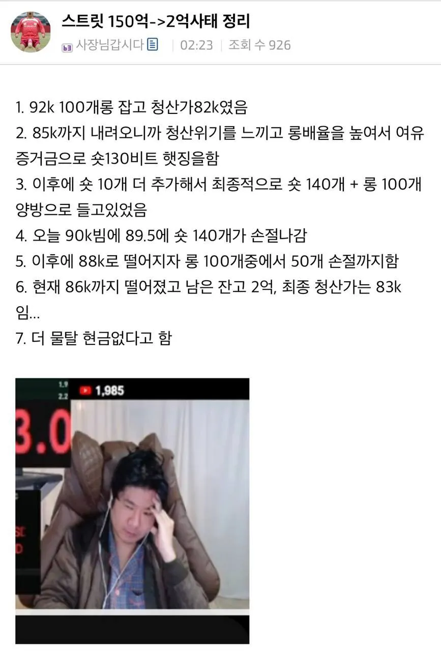 148억 손해보고 2억남은 유투버