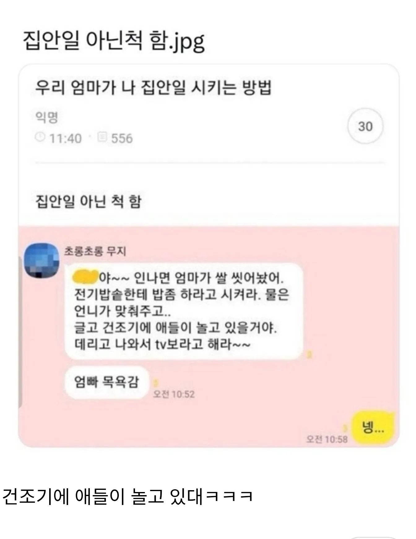 우리 엄마가 나 집안일 시키는 방법