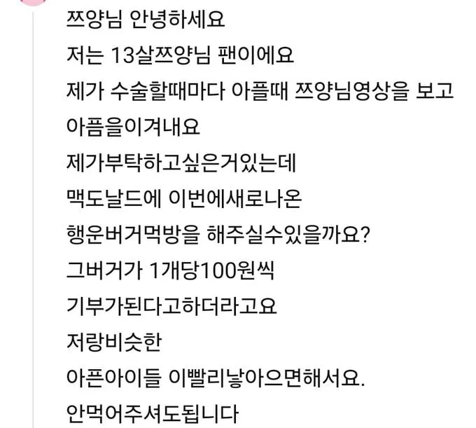쯔양 영상에 댓글 남긴 초등학생