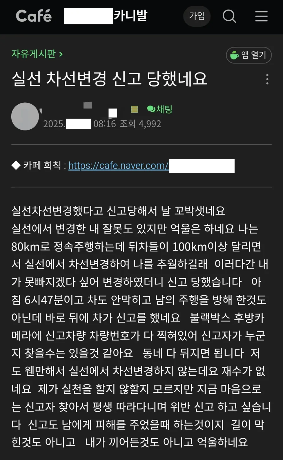 신고자 보복하고 싶다는 카니발 차주