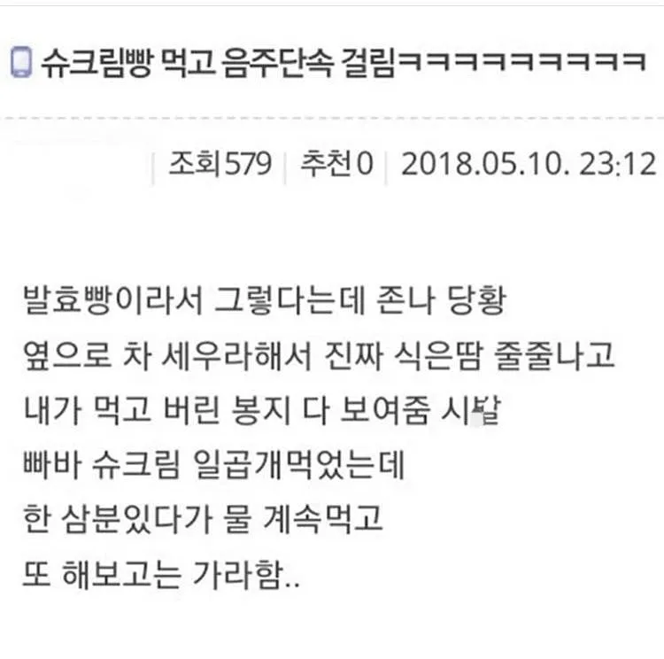 슈크림빵 먹고 음주단속 걸림;;