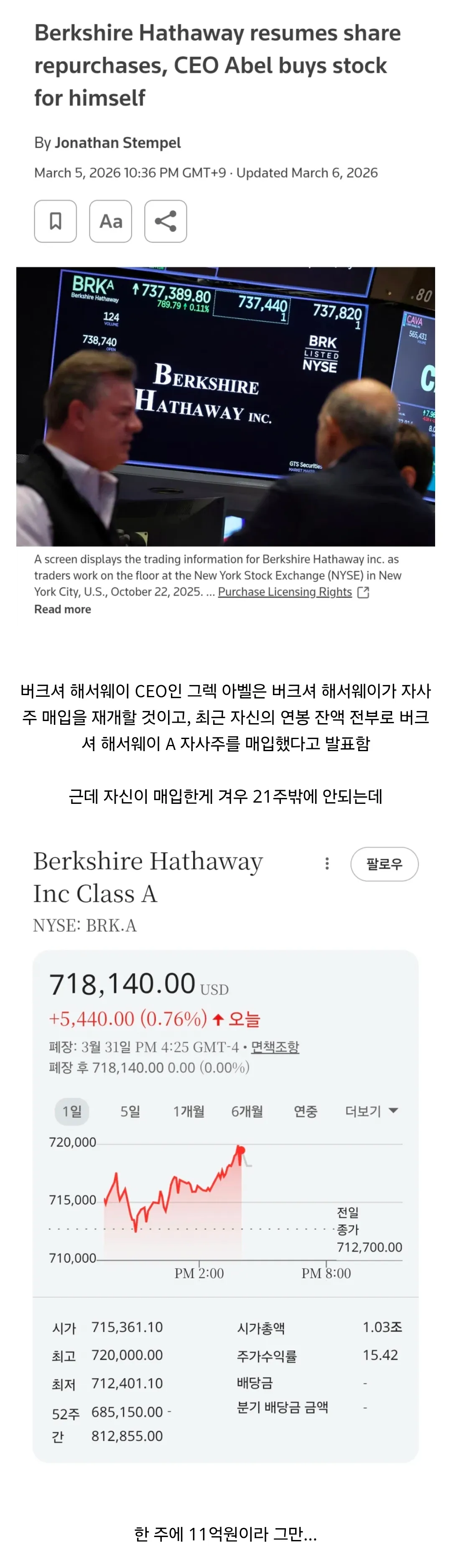 자사주 매입하겠다고 입털고 겨우 21주 산 CEO