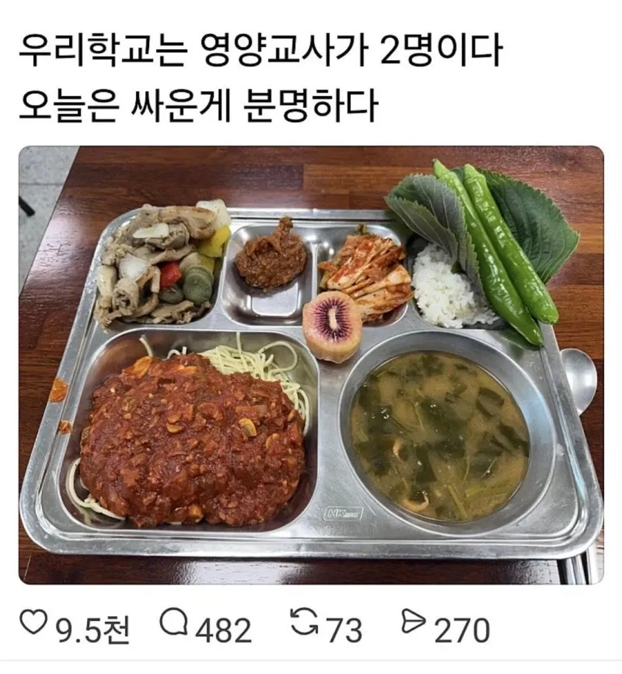 영양사가 싸우면 생기는 급식 조합
