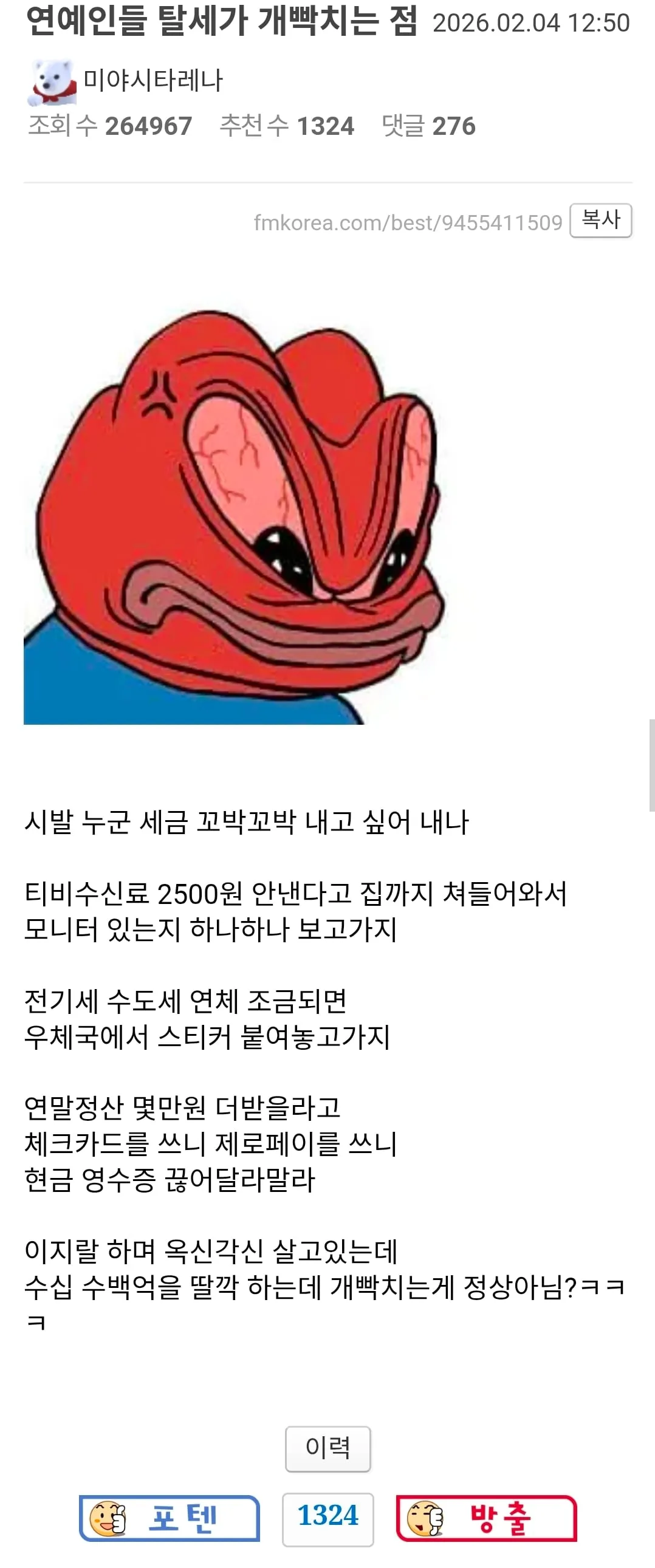 연예인들 탈세에 빡친 펨코인