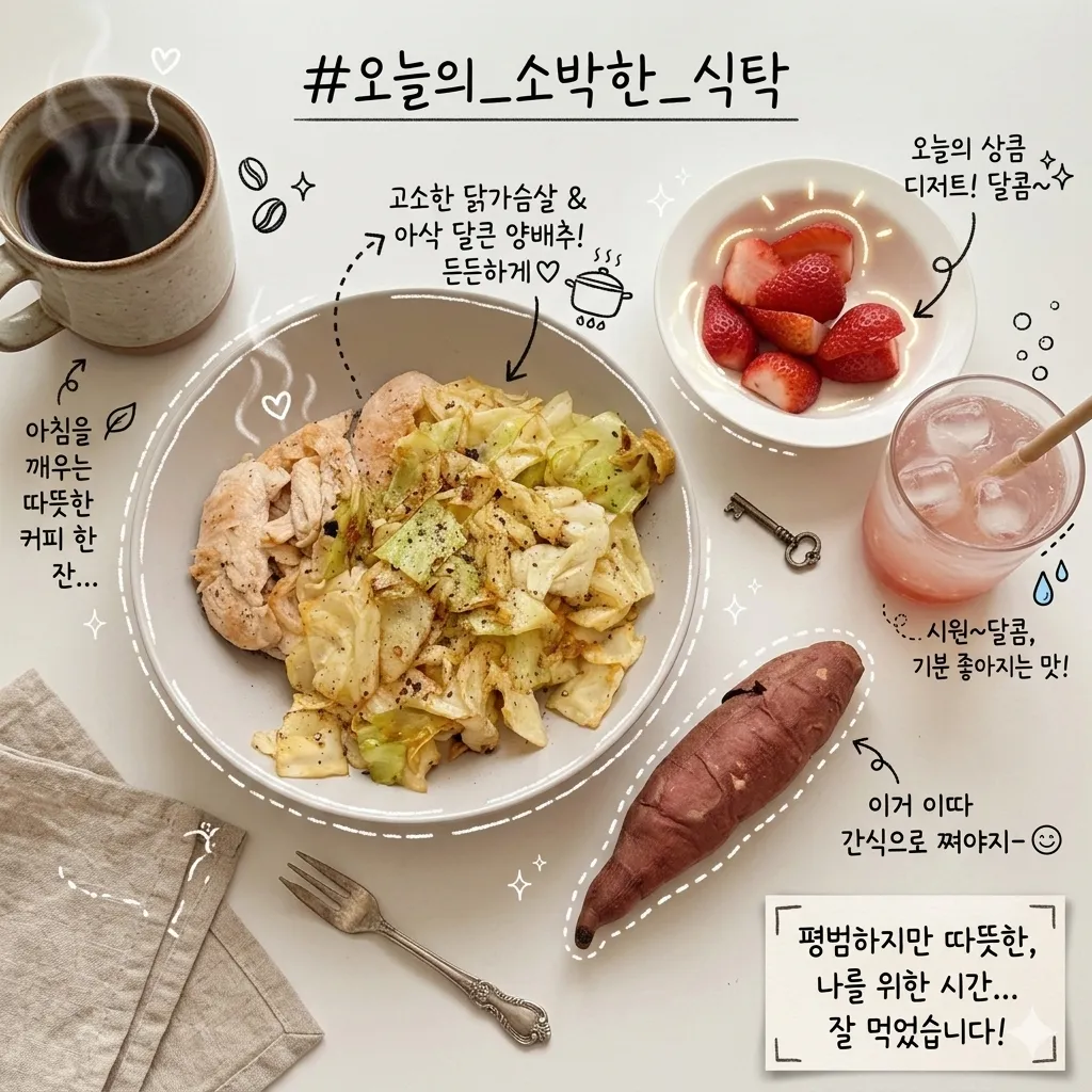 스레드에서 붐업된 손글씨로 음식 사진 꾸미는 감성 프롬프트.thread