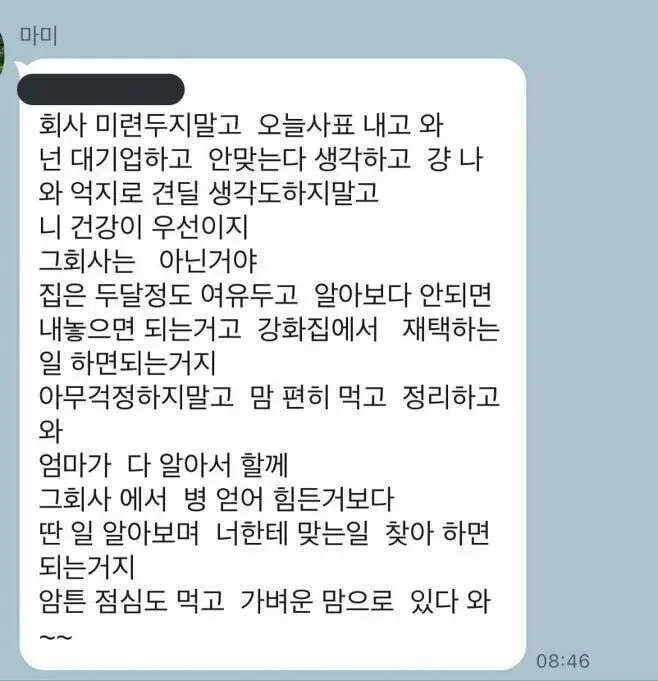 대기업 그만 두고 싶다 하니까 어머니가 보낸 카톡