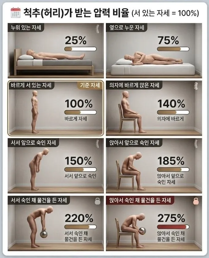 자세에 따라 가해지는 허리 압력