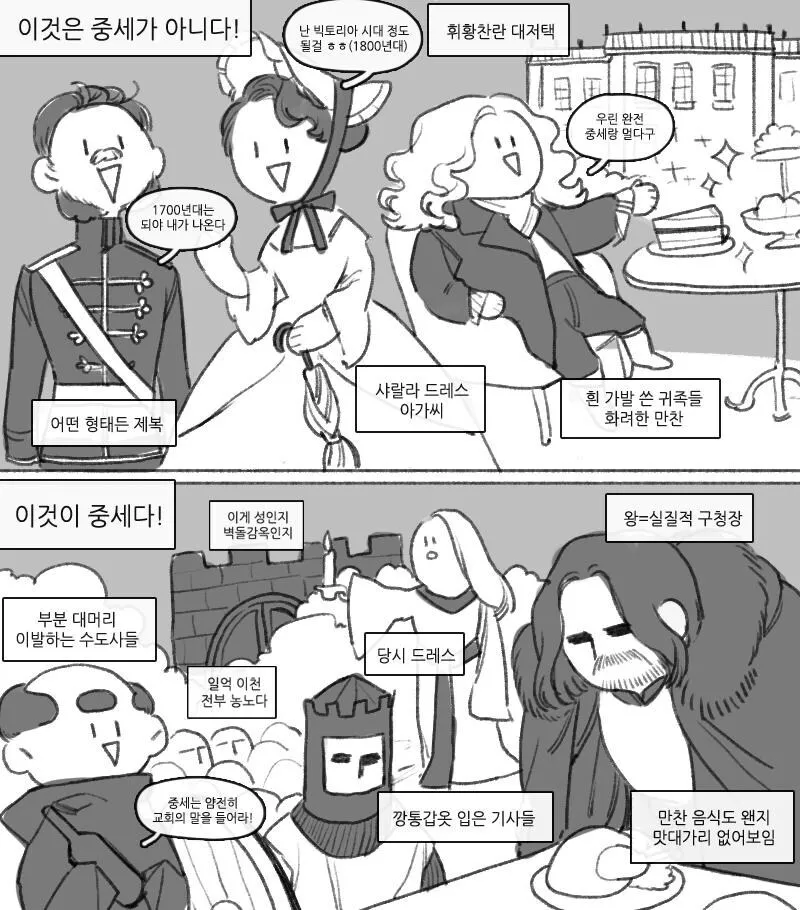 싱글벙글 중세가 아닌 것과 진짜 중세 만화