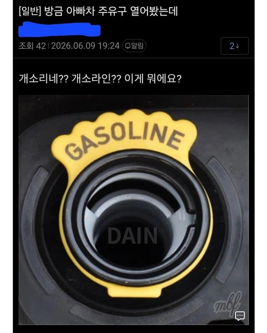 방금 아빠차 주유구 열어봤는데