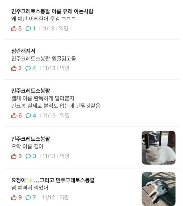 이름이 민주크레토스봉팔이 된 이유
