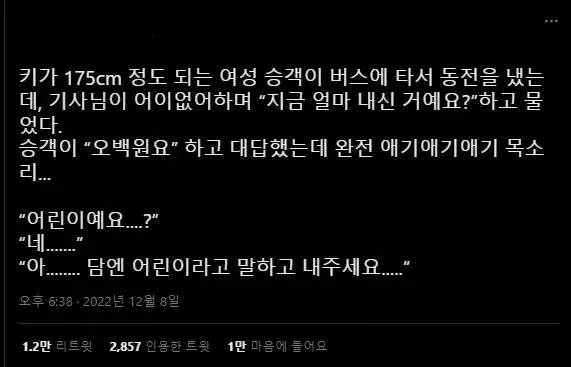 키 175cm 정도 되는 여성 승객이 어린이요금내고 탐
