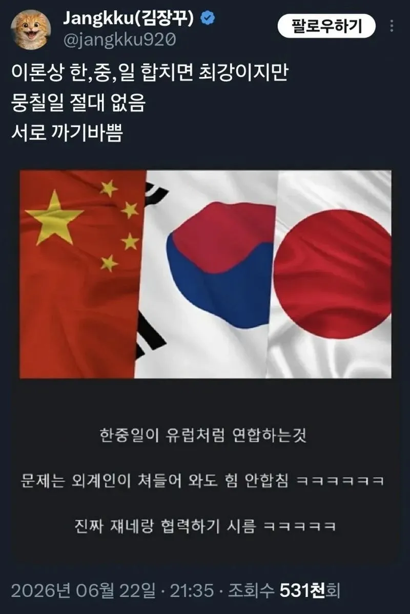한중일이 연합한 몇 안 되는 사례.twt & news
