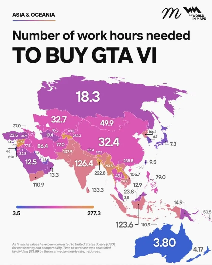 국가별 GTA6 사는데 필요한 노동시간(중위값)...jpg