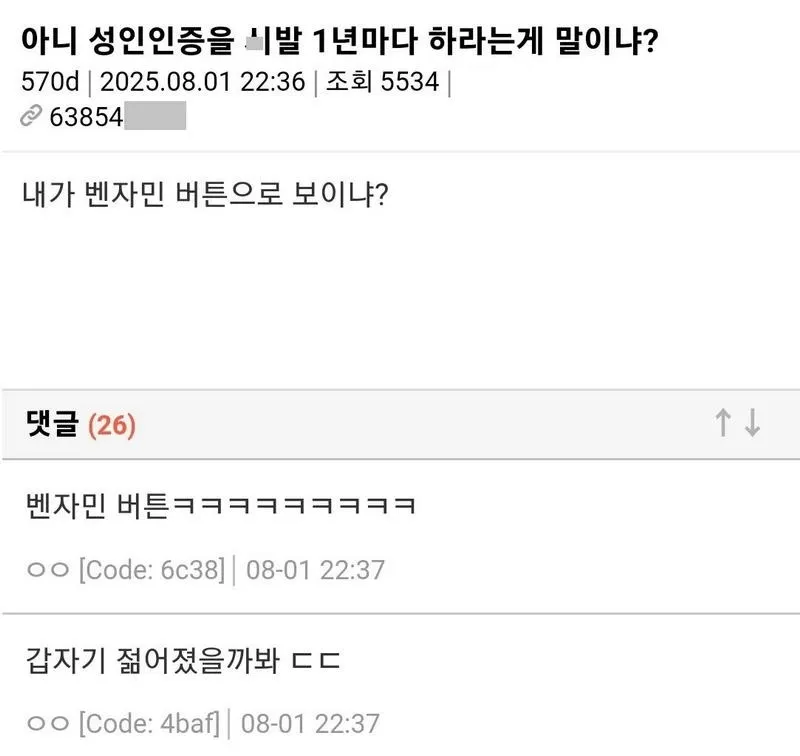 왜 성인인증을 1년에 한번씩 하라는거?