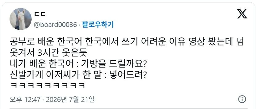 공부로 배운 한국어 한국에서 쓰기 어려운 이유.twt