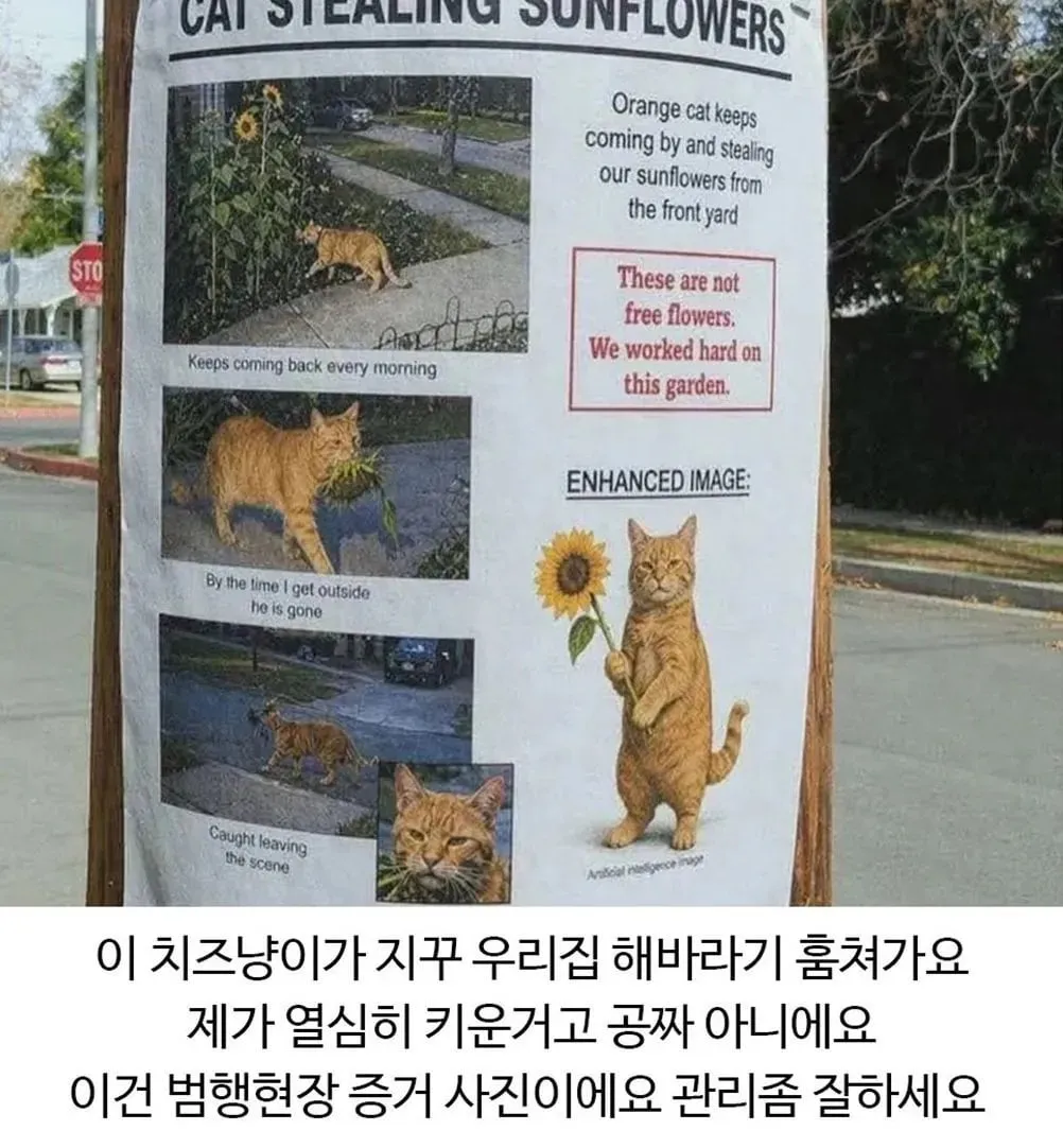 고양이 관리 좀 잘 하라는 이웃주민이 붙인 벽보