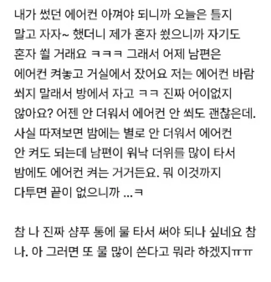 재택할 때 에어컨 켰다고 전기세 더 내라는 남편