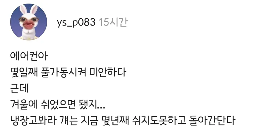 에어컨아 며칠째 풀가동해서 미안하다