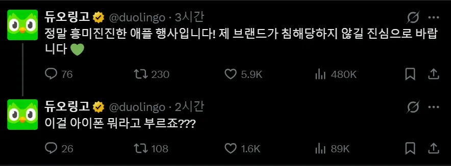아이폰 듀오 출시를 본 듀오링고 근황.duolingo