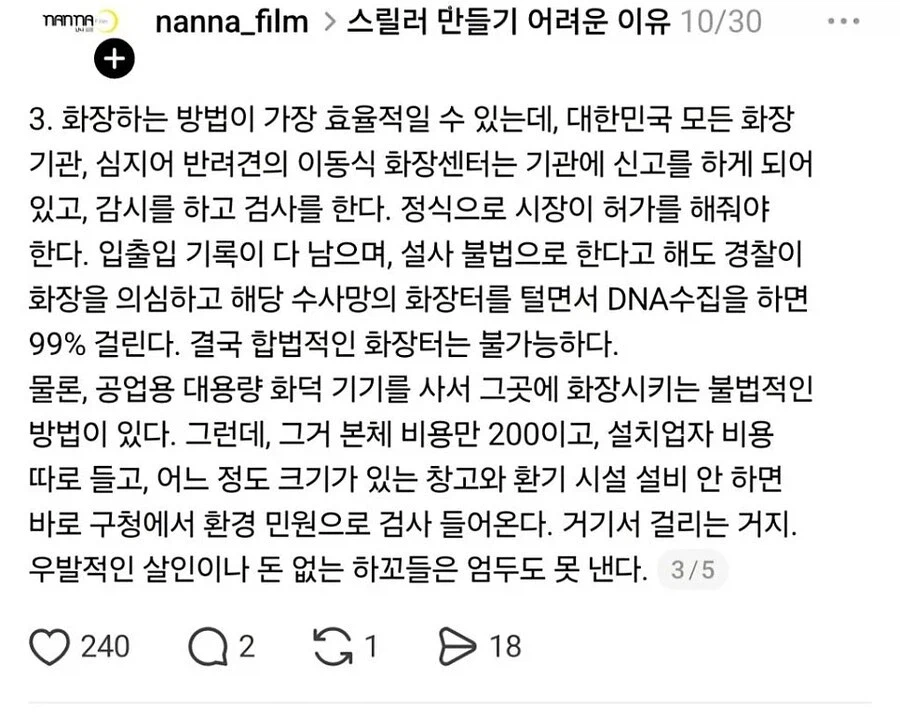 한국에서 시체처리하기가 어려운 이유