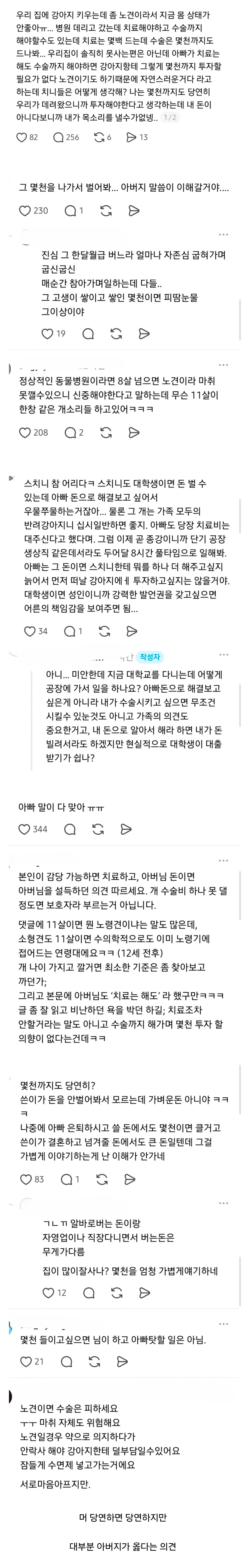 노견 수천만원드는 수술은 안시킨다는 아버지