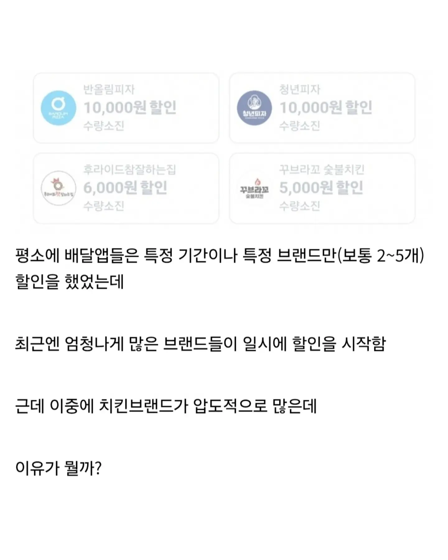 요즘 배달앱에서 치킨 할인을 많이 하는 이유