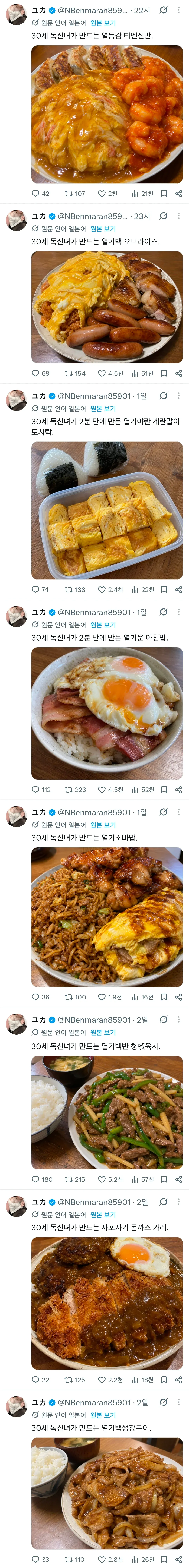 일본 30세 독신녀의 식단