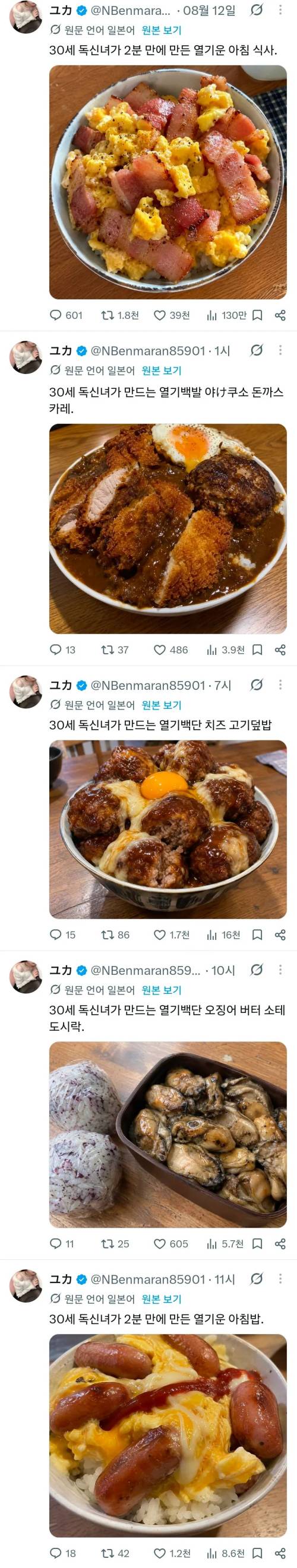 일본 30세 독신녀의 식단