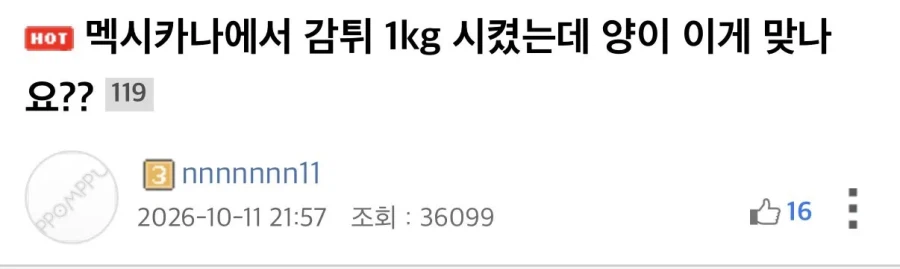 감튀 1kg 시켰는데 양이 이게 맞나요??.jpg