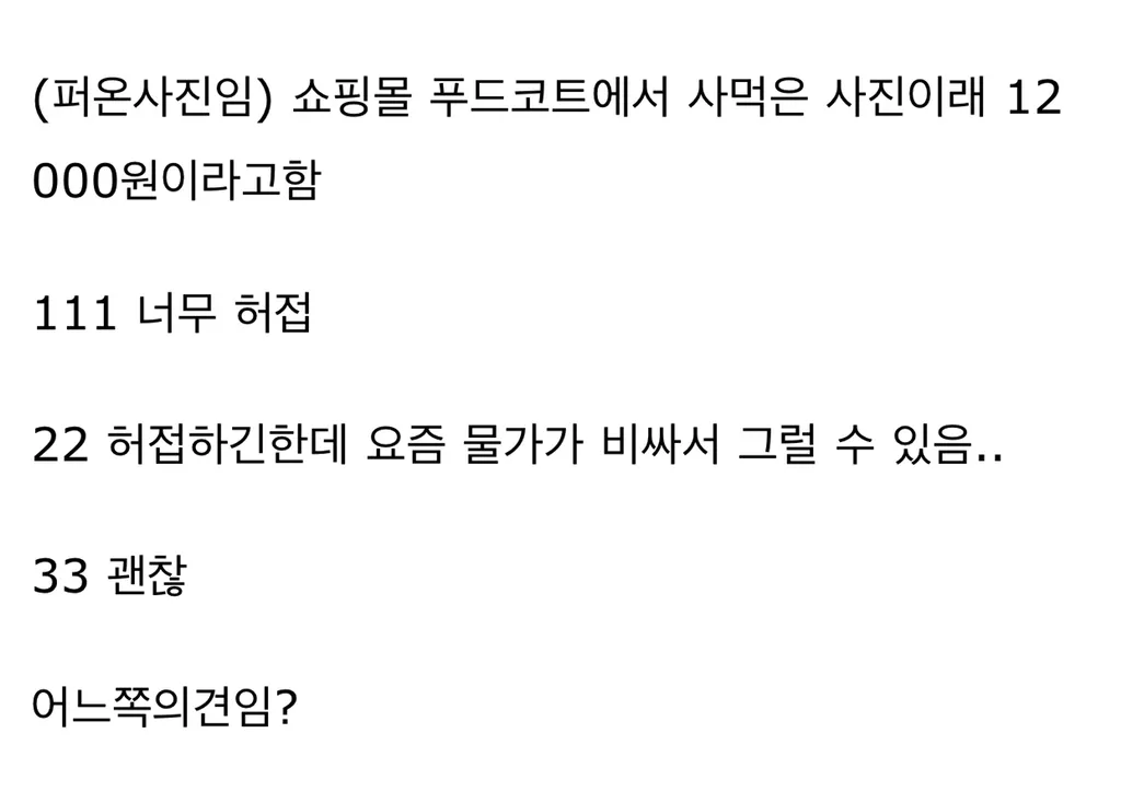 12000원 너무하네 vs 요즘 다 그렇지 뭐 어느쪽임?