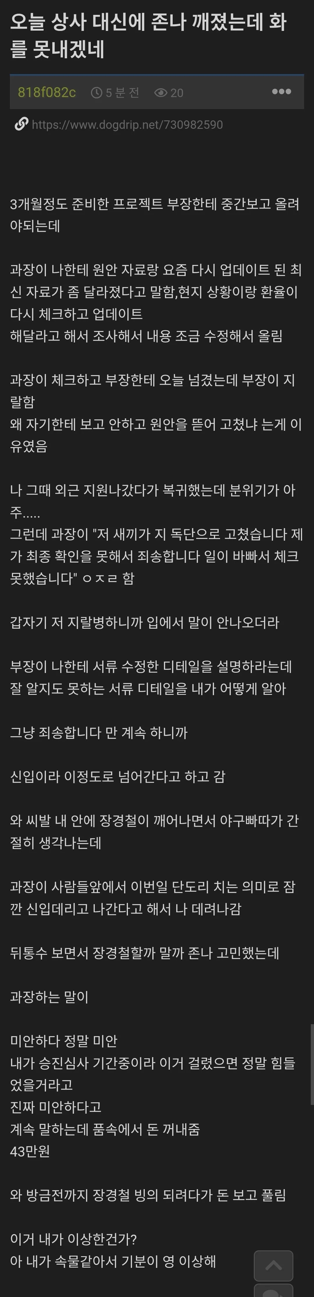 상사의 허위보고로 존나 깨진 익붕이...jpg