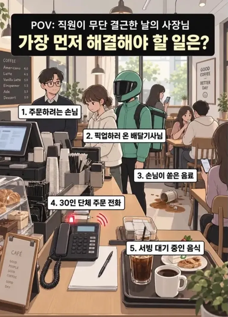 직원이 무단 결근한 매장의 사장이라면 이중 우선 순위는?