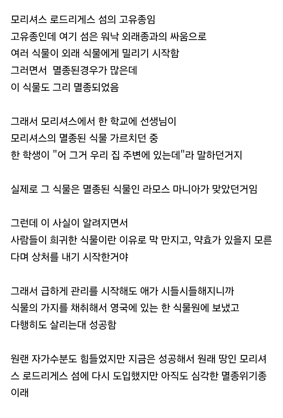 한 학생의 집앞에 발견된 멸종된 식물